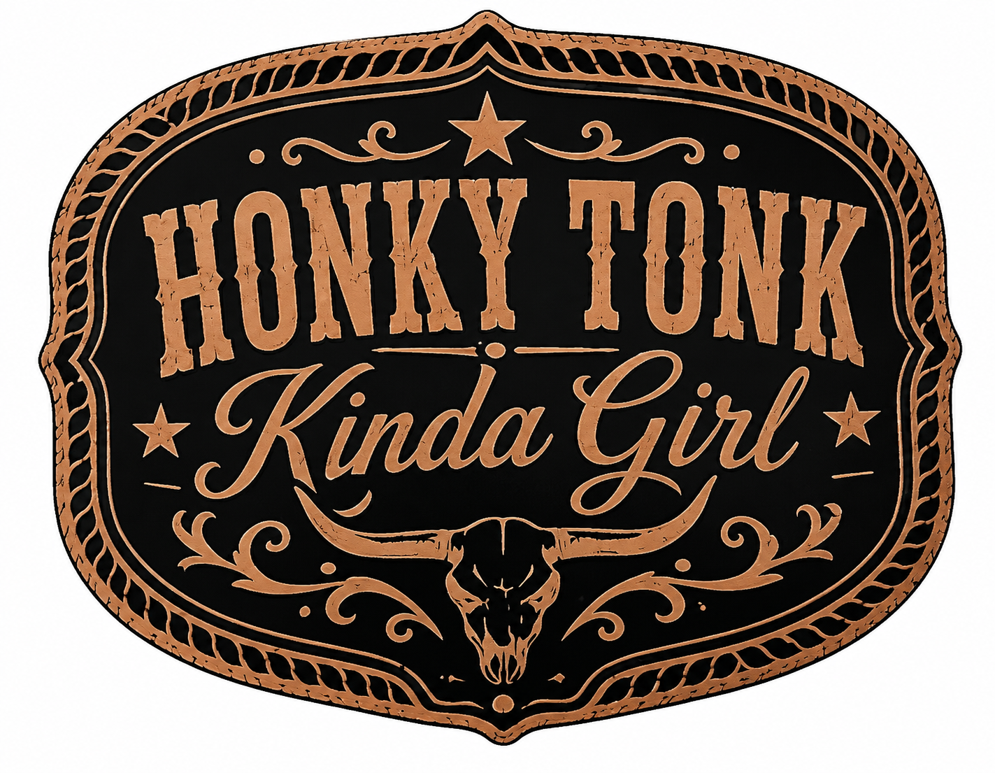 Honky Tonk Girl™ laser engraved leather patch for a premium Western ponytail snapback hat.