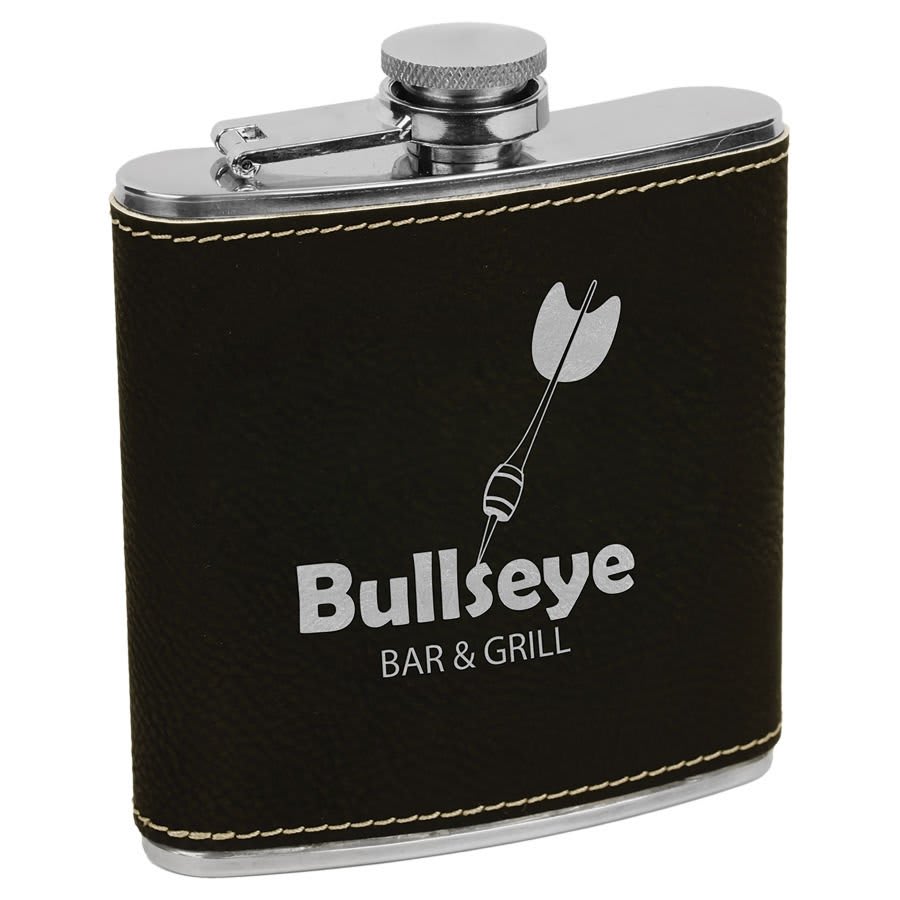 6 oz. Rawhide Laserable Leatherette Stainless Steel Flask Custom Engraved