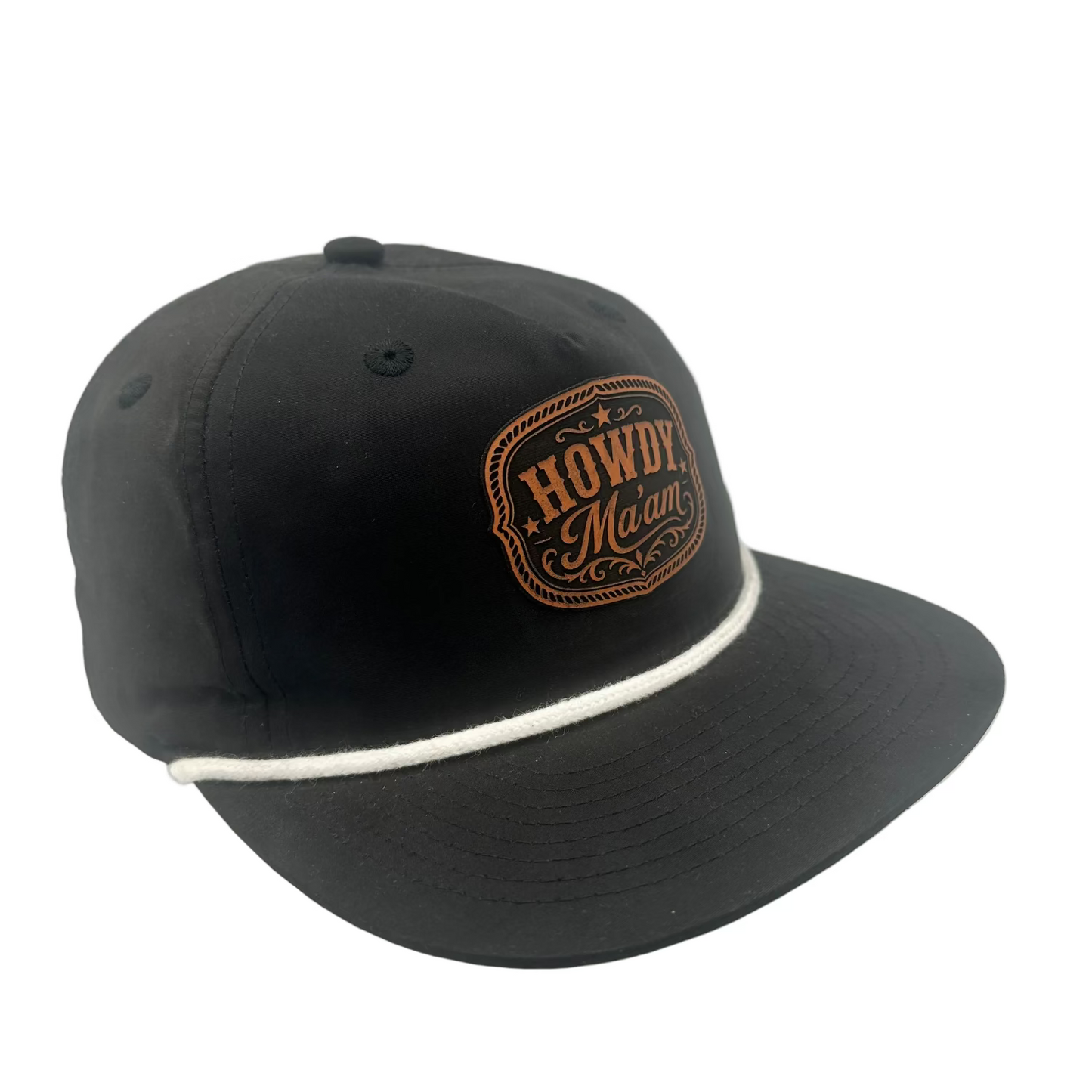 Howdy Ma'am Leather Patch Rope Hat – Black Snapback | Western Unisex Cap