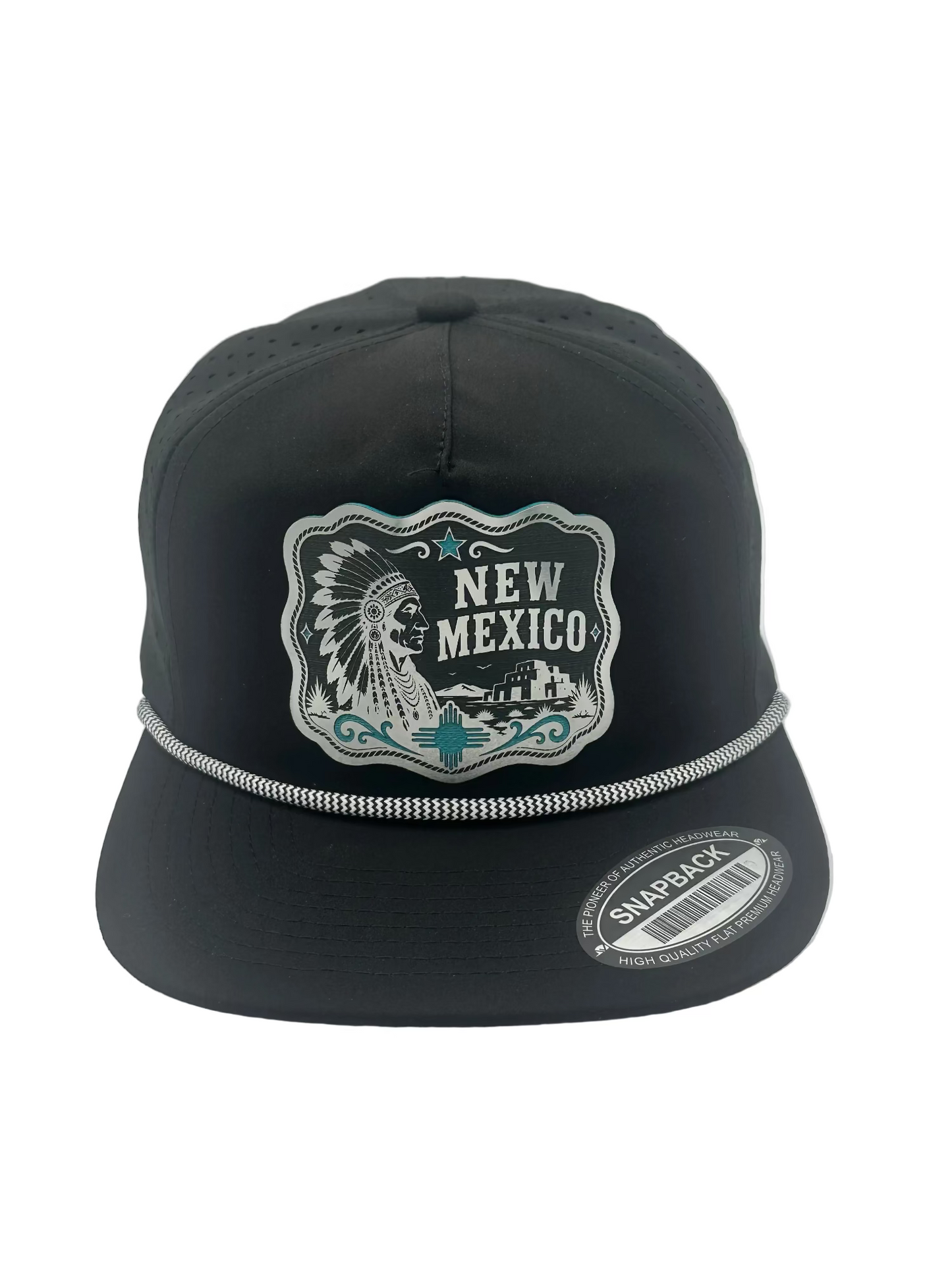 New Mexico Cowboy Rope Hat – Premium Turquoise Acrylic Patch Western Snapback