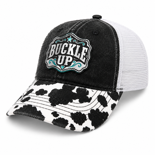 Buckle Up Western Ponytail Trucker Hat | Turquoise Acrylic Patch